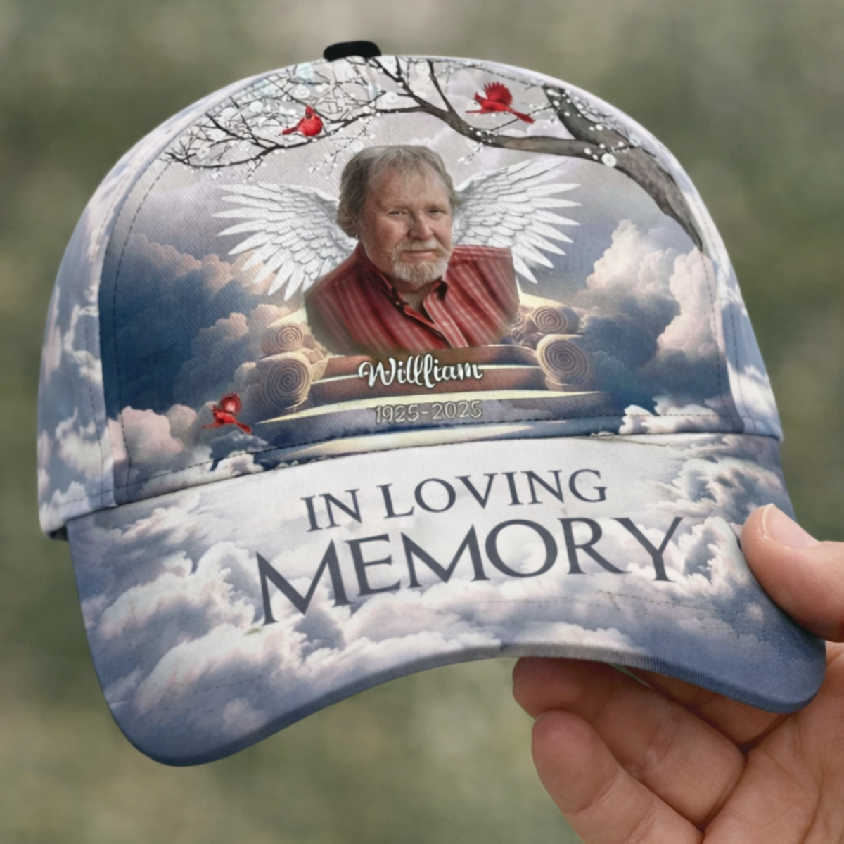 Memorial Upload Photo Wings - Personalized Classic Cap - Memorial Gift