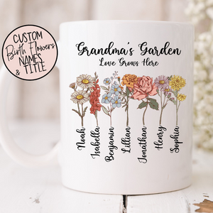 Grandma's Garden Love Grows Here - Personalized Mug - Gift For Grandma