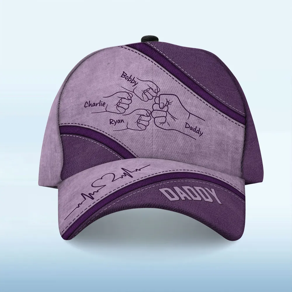 Fist Bump Daddy And Kids - Personalized Classic Cap - Gift For Father, Father's Day