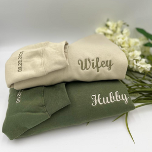 Custom Embroidered Hubby Wifey With date on Sleeve, Anniversary Year Shirt, Couple Shirt 2-1_3f8362c7-af10-4527-a181-8cbaf4723432.png?v=1711963640