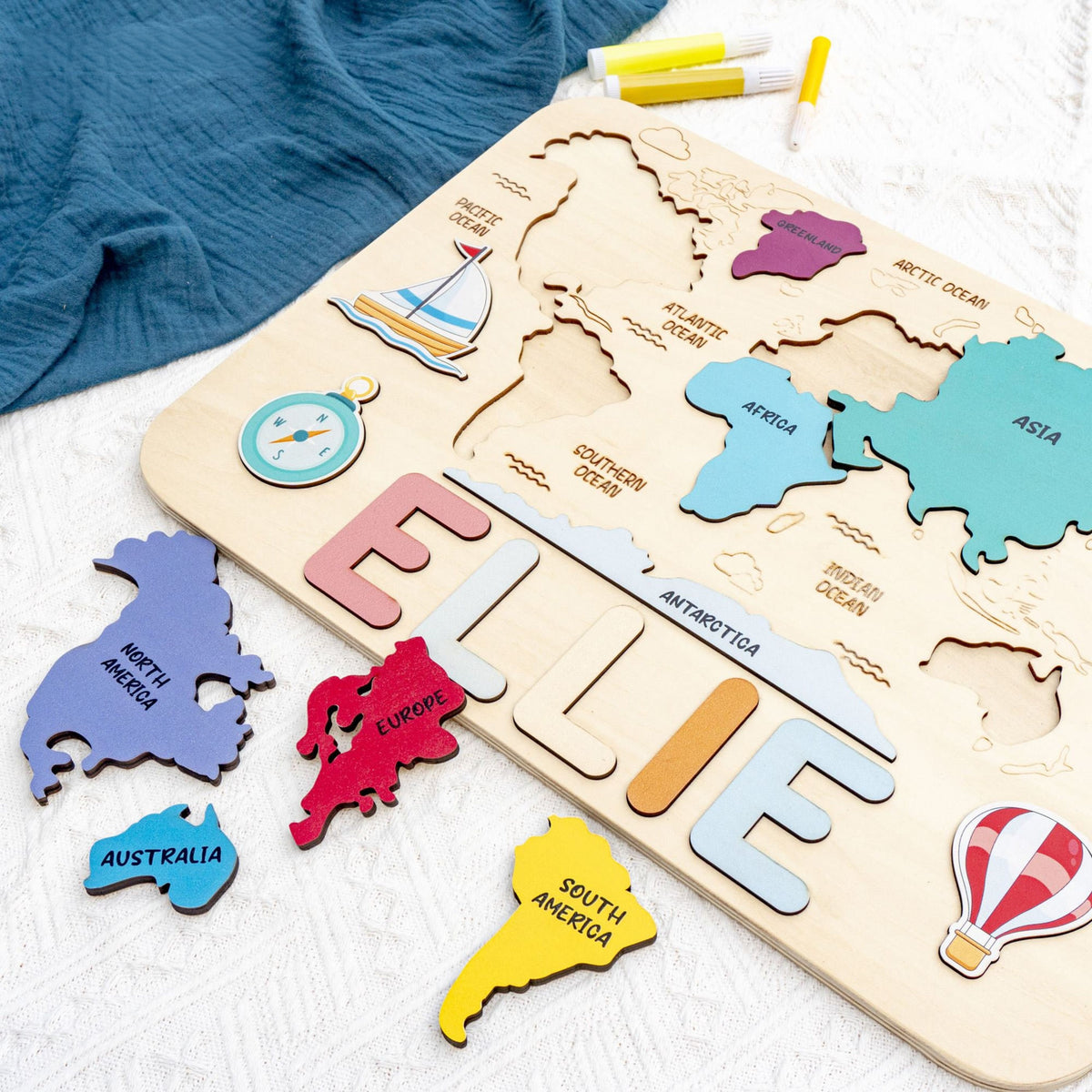 Educational Toy Name Puzzle, World Map Puzzle, Montessori Toys, Gift for Children Personalized Birthday Gifts, Name Puzzle Easter Gifts