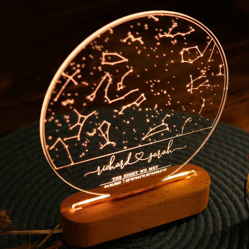 Custom Star Map By Date, Personalized 3D LED Light Round Shape, Gift For Couple, Anniversary Engagament Gift