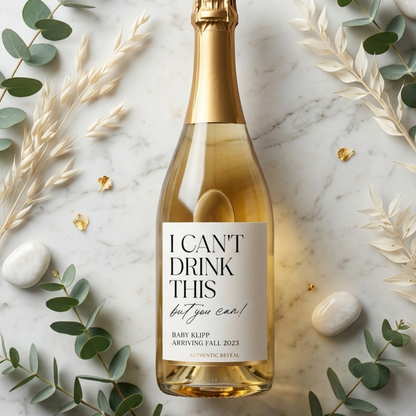 I Can't Drink This But You Can, Pregnancy Announcement Grandparent Gift, Baby Announcement Wine Labels