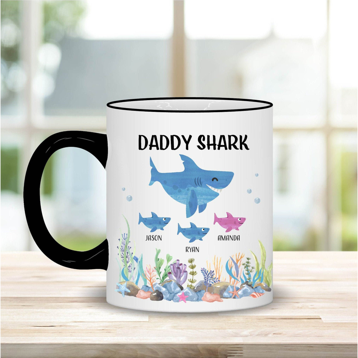 Daddy Shark Mug, Personalized Mug, Gift for Dad for Fathers Day, Custom Dad Mug, Best Dad Coffee Mug, Dad Birthday