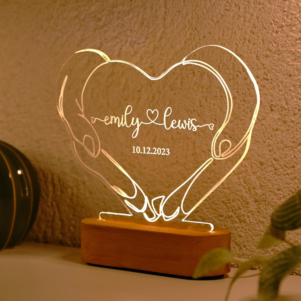 Personalized Night Light for Couples, Romantic Couple Gifts, Personalized Valentines Day Gift, Personalised Name & Date, Anniversary Gifts