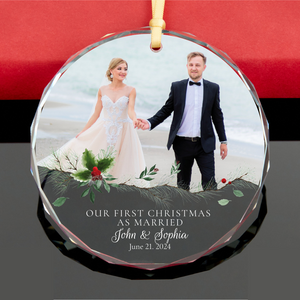 Our First Christmas As Married - Custom Crystal Ornament - Wedding Christmas Gift, Anniversary Gift for Christmas, Married Crystal Ornament