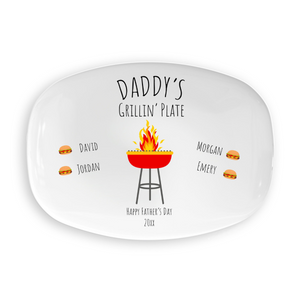 Daddy's Grilling Plate Happy Father's Day - Personalized Platter - Gift For Dad, Grandpa, Father's Day