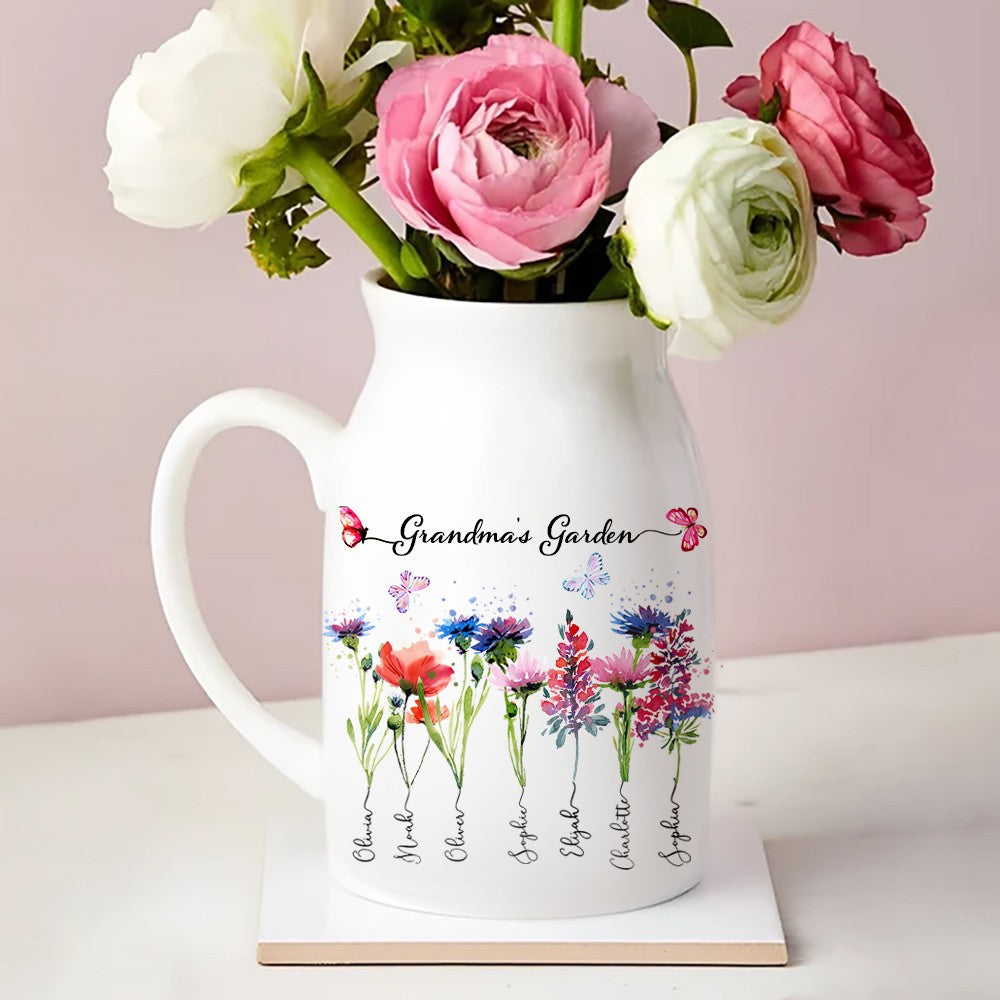 Personalized Grandma's Garden Outdoor Flower Pot With Grandkids Name and Birth Flower For Mother's Day