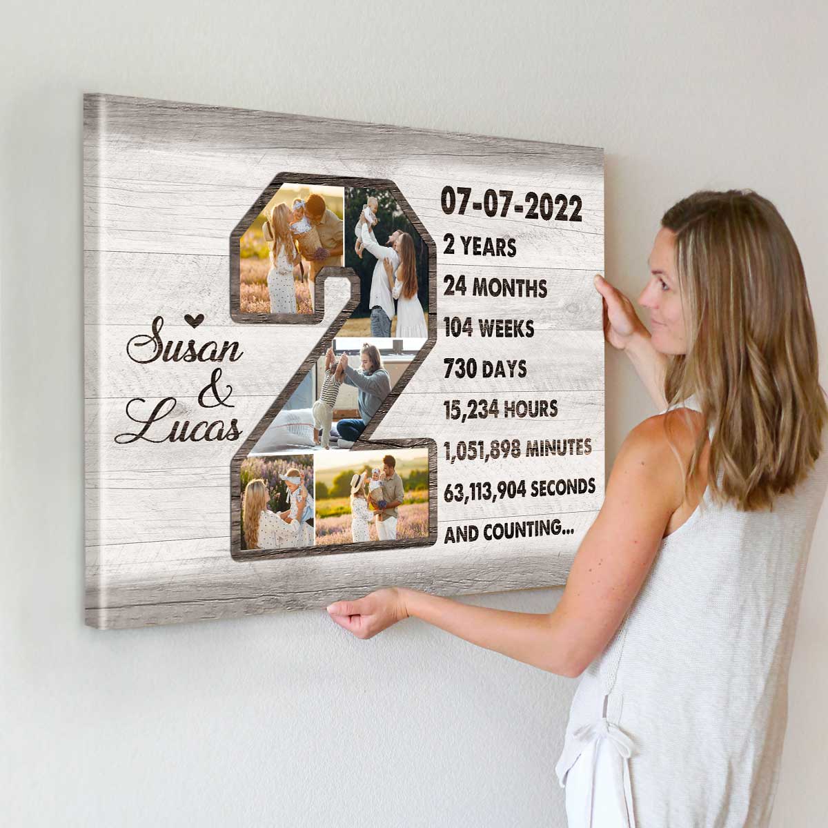 2 Year Anniversary Gift for Girlfriend, Personalized 2 Year Anniversary Photo Collage Canvas, Second Anniversary Collage