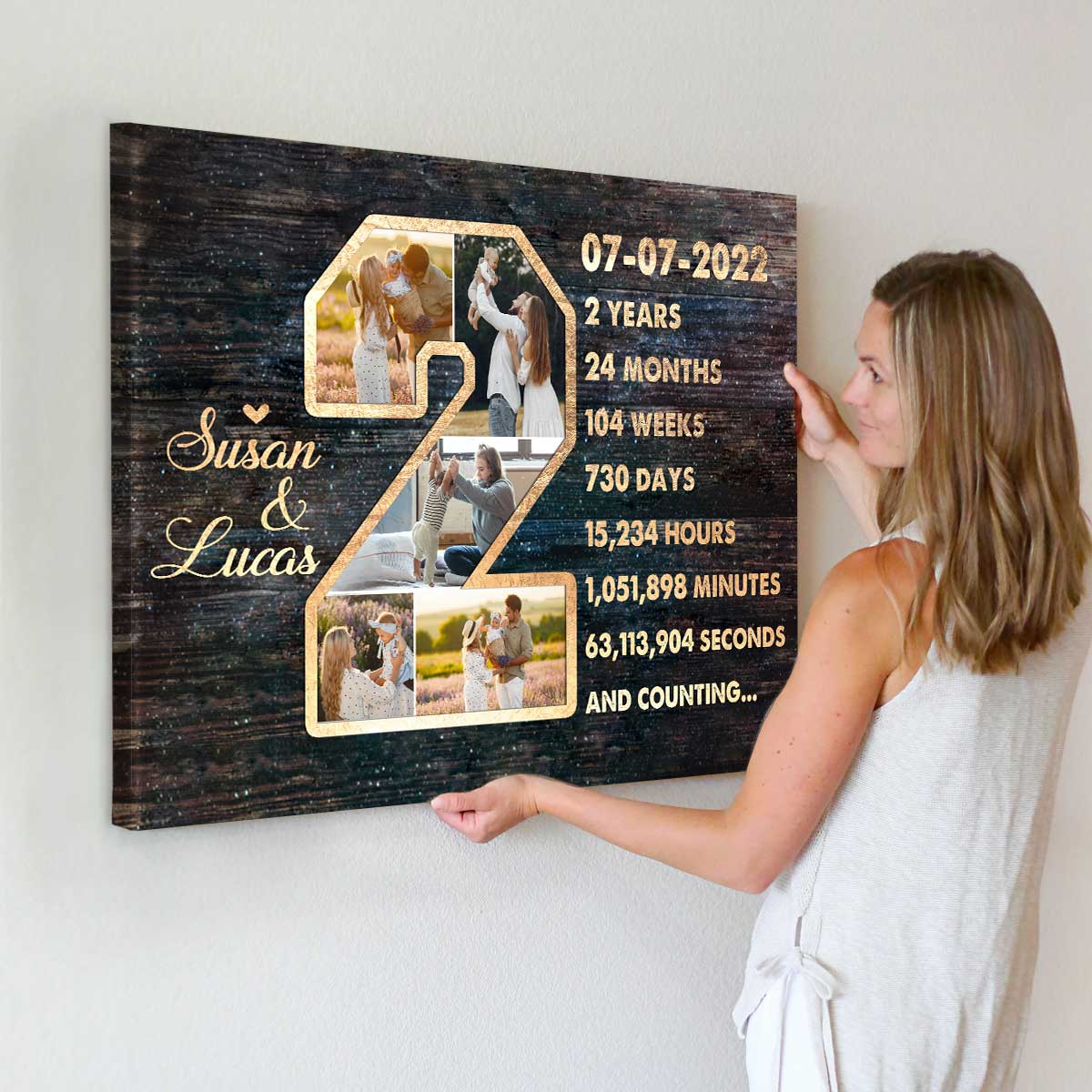 2 Year Anniversary Gift for Girlfriend, Personalized 2 Year Anniversary Photo Collage Canvas, Second Anniversary Collage