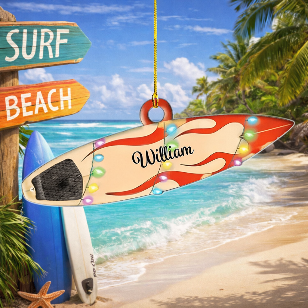 Personalized Surfboard Christmas Shaped Ornament Surfing Player Gift