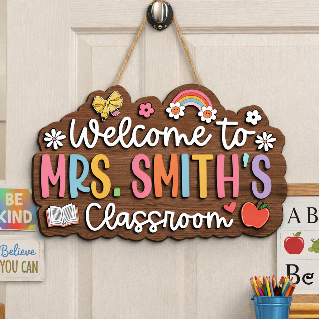 Custom Teacher Gifts, Personalized Teacher Wooden Sign, Teacher Appreciation Gifts, Classroom Welcome Sign, Teacher Door Hanger, Class Decor