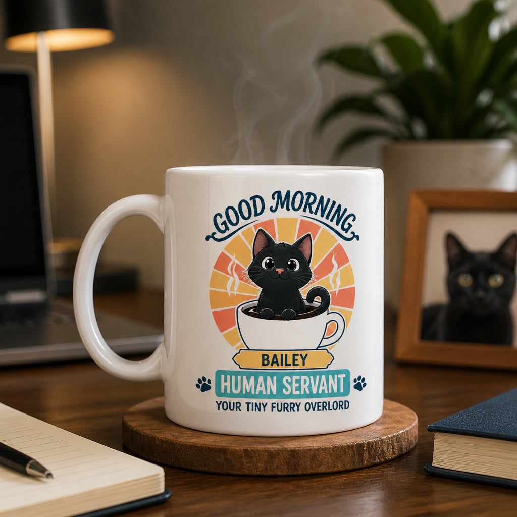 Good Morning Human Servant Cat Mug – Personalized Pet Name - Personalized Mug 20148b75-762f-4dff-a8e2-6433e130645c.jpg