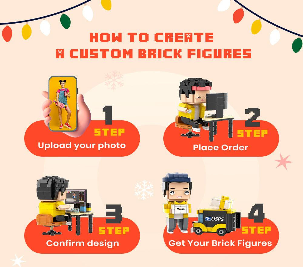 Full Body Custom Brick Figures with Dog Personalized Mini Figure Gift, Cute Custom Block Toy for Pet Lovers, Single Person with Dog Dad Gift