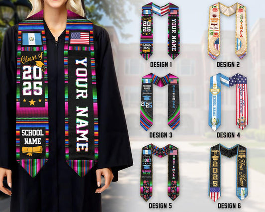 Personalized Guatemalan American Flag Graduation Sash 2025, Guatemala Graduation Stole, Guatemalan Graduation 2025, Custom Graduation Stole