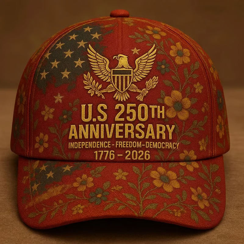 Us 250th Anniversary Vintage Floral Art All Over Prints Classic Cap Celebrating 250 Years Of America 1776 2026 Adjustable Patriotic Design