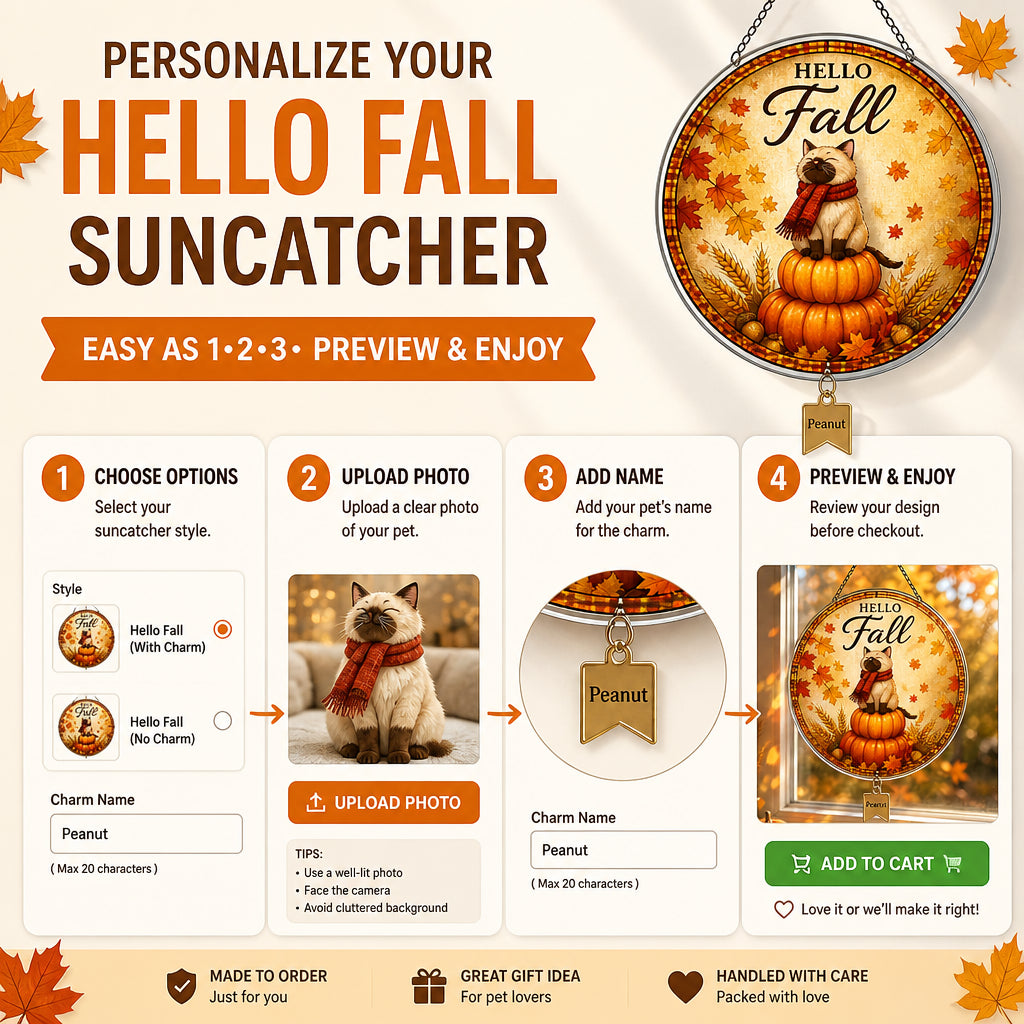 Hello Fall Cat Garden Flag — Personalized Pet Name - Personalized 1 Layered Suncatcher with Charm 2031f931-da41-45e2-b1ac-c282869190d2.jpg