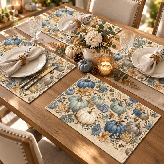Blue Pumpkin Placemats, Vintage Fall Botanical Dining Decor, 18x12 Inch Faux Linen-Look Table Mats, Thanksgiving Decor, Set of 4 or 6 2036cf30-e283-4e9b-ab17-2506c4b68c5e-c989e3ac-c3dd-45de-9867-92337d9a941c.png