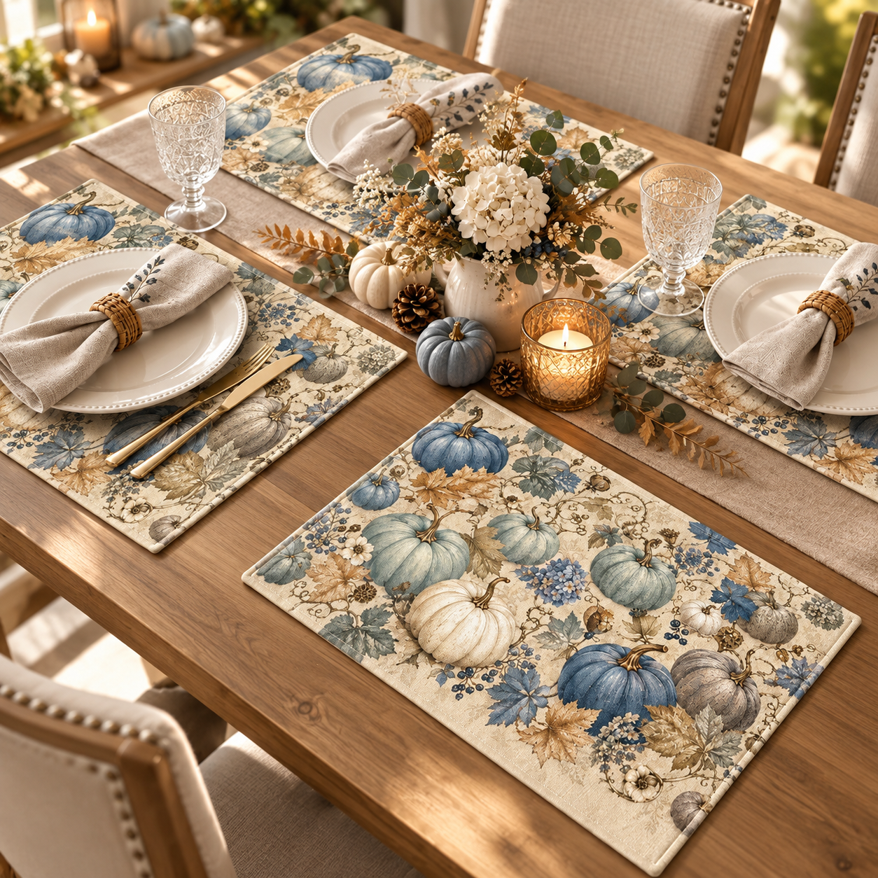 Blue Pumpkin Placemats, Vintage Fall Botanical Dining Decor, 18x12 Inch Faux Linen-Look Table Mats, Thanksgiving Decor, Set of 4 or 6 2036cf30-e283-4e9b-ab17-2506c4b68c5e-c989e3ac-c3dd-45de-9867-92337d9a941c.png