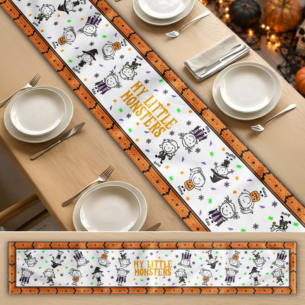 Our Little Monsters Halloween Doodle - Personalized Table Runner 203cd590-0025-40c9-b5ab-9a95a642bde3-5.jpg