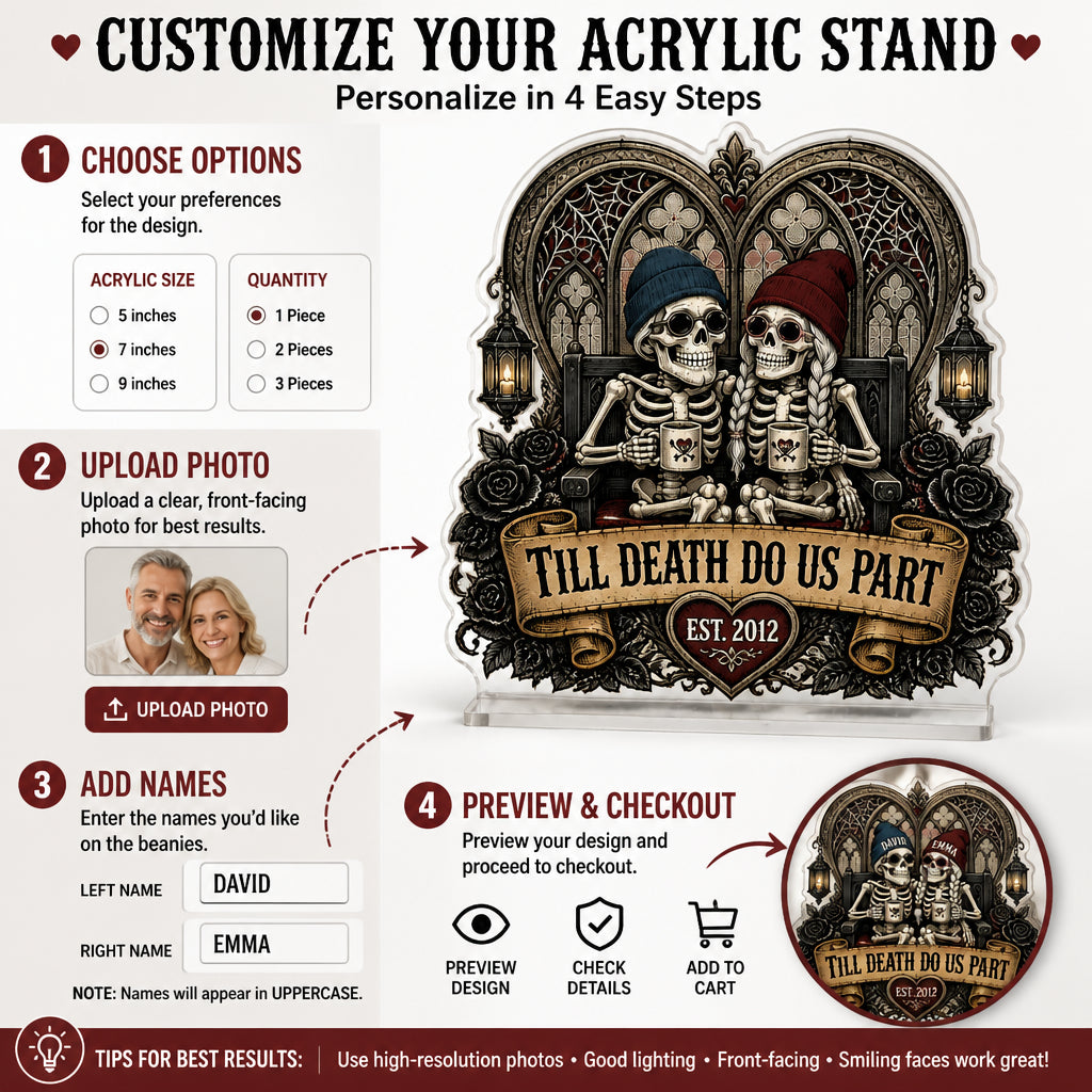 Till Death Do Us Part Skeleton Couple – Personalized Names & Est. Year Acrylic Standee - Personalized Acrylic Custom shape Standing 1 layer (FS) 204d03b8-92c9-43ab-8f9d-a137b0aa6709.jpg