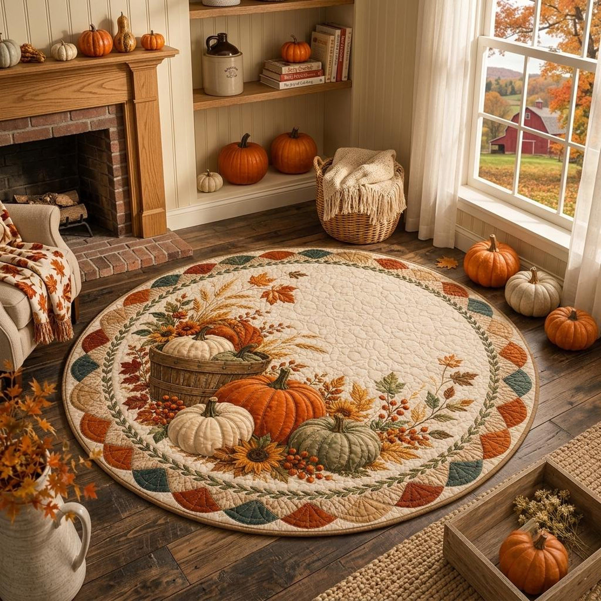 Fall Pumpkin Round Quilted Rug, Autumn Harvest Area Rug, Farmhouse Pumpkin Decor, Thanksgiving Rug, Cozy Fall Home Decor 2055d450-97f4-4d5f-bb6f-f2bc12e5c9c6-4.jpg