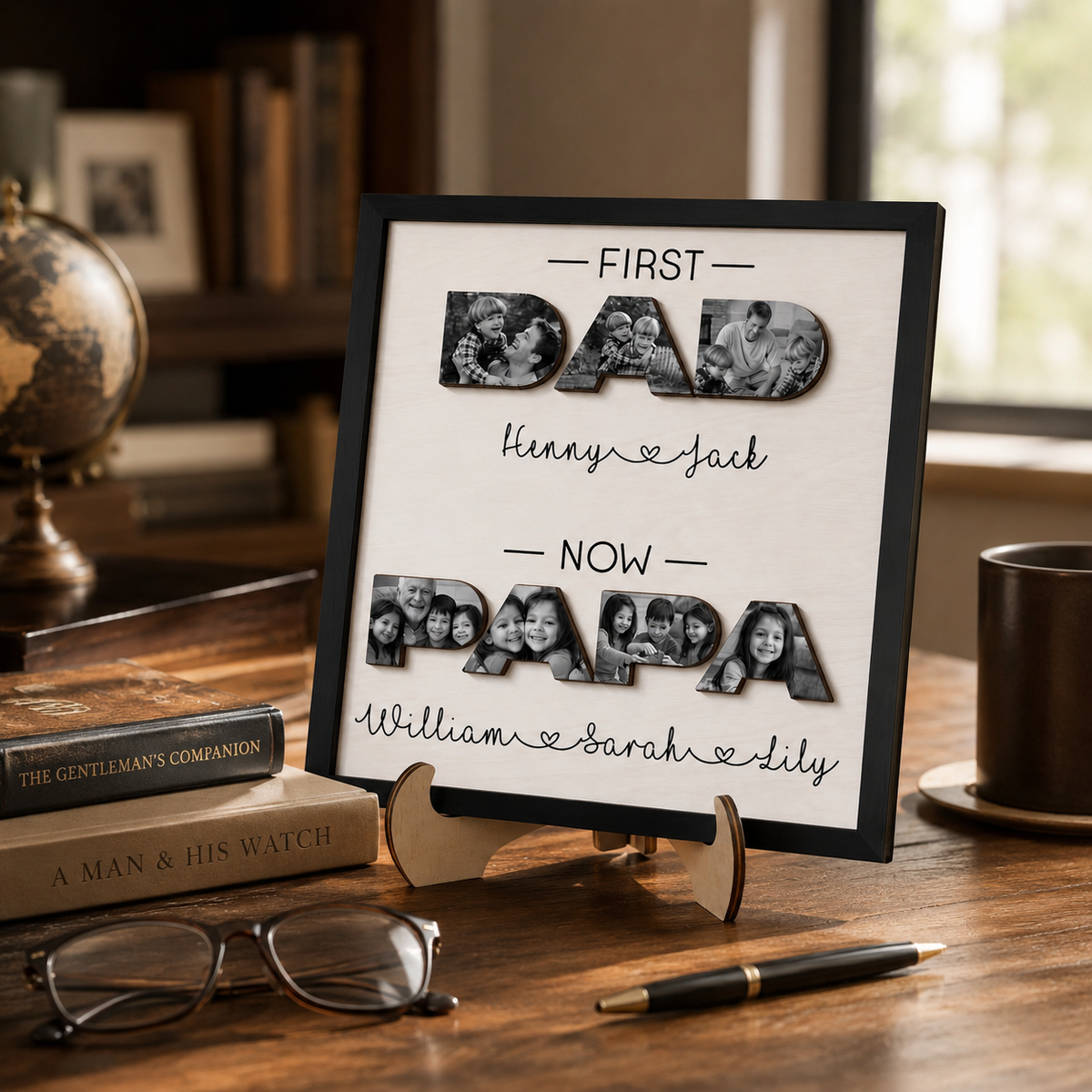 First Dad Now Papa Gift, Personalized Papa Photo Frame, Papa Gifts from Grandkids, Papa Fathers Day Gifts, Custom Wood Sign, Best Papa Gifts