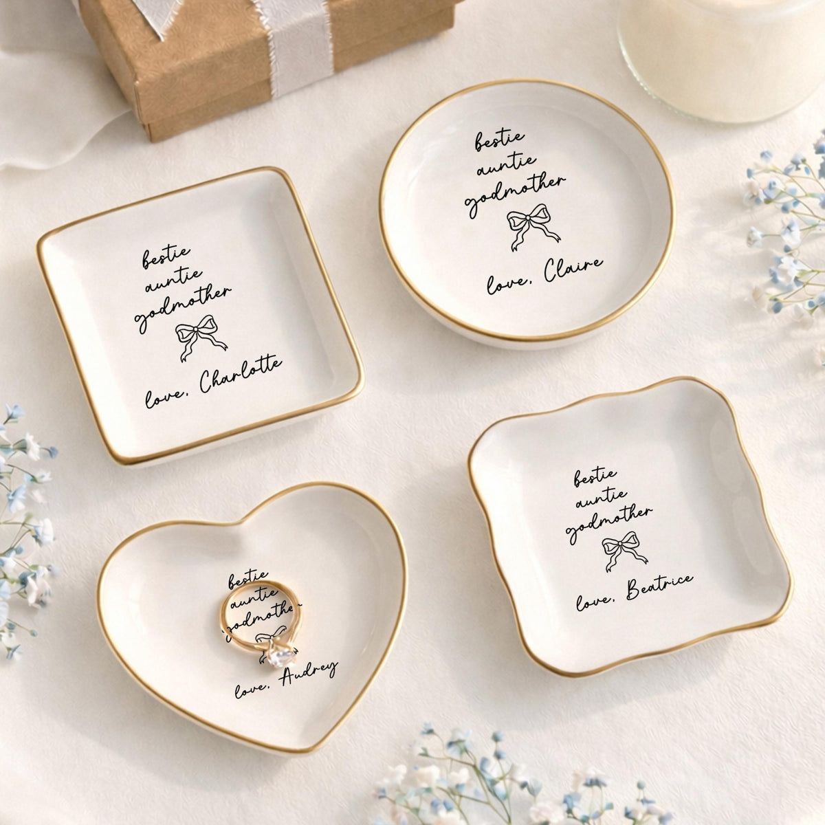Godmother Proposal Keepsake Ring Dish | Godmother Birthday Gift | Gold Rim Heart Dish with Name Bow | Trinket Dish Keepsake 206322ef-7e40-445c-8386-289335c42893-1.jpg