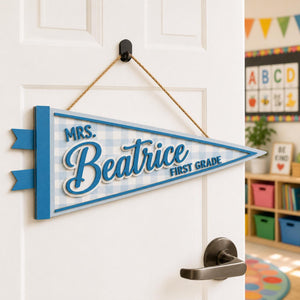 Personalized Teacher Door Sign, Custom Grade Name Wooden Pennant Flag, Gingham Classroom Door Decor, Back To School Teacher Gift 206f6fe7-59d9-46ec-894b-3f09f9201755-6.jpg