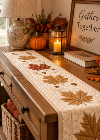 Neutral Maple Leaf Pumpkin Quilted Table Runner Patchwork Quilt Minimalist Autumn Kitchen Decor Elegant Fall Table Centerpiece New Cozy Gift 20841df8-a11a-4090-b13f-4bb00064f93b-set1_05_bottom_right.png