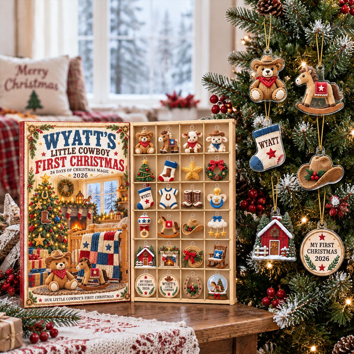 Personalized Baby Cowboy Advent Calendar 2026, First Christmas Countdown, 24 Day Acrylic Ornament Set, Custom Baby Boy Xmas Gift 208aa240-fb02-4c77-a861-3047348b2d9a-il_fullxfull.8650884059_nqmw.jpg