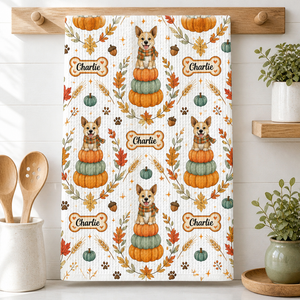 Autumn Pup Name Pattern Kitchen Towel - Personalized Kitchen Towel 20a63b5a-fe20-4fe0-8e2f-428b8f7f6937.png