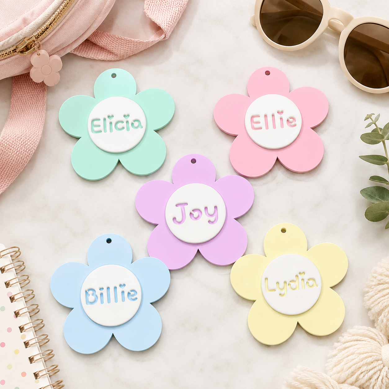 Personalized Daisy Acrylic Name Tag: Custom Backpack Keychain 20ec8bf9-a5ab-47b6-8748-5f5588665f37-dbc117f5-06c6-4e1c-87cc-9bfc53d63c41.png