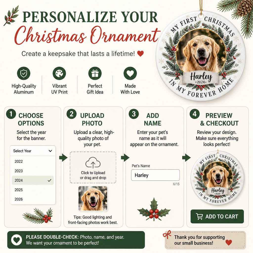 Pet's First Christmas In My Forever Home Photo Ornament - Personalized Aluminum Ornament 20f66def-5e31-452a-8c37-7ce9e4f49dcb.jpg