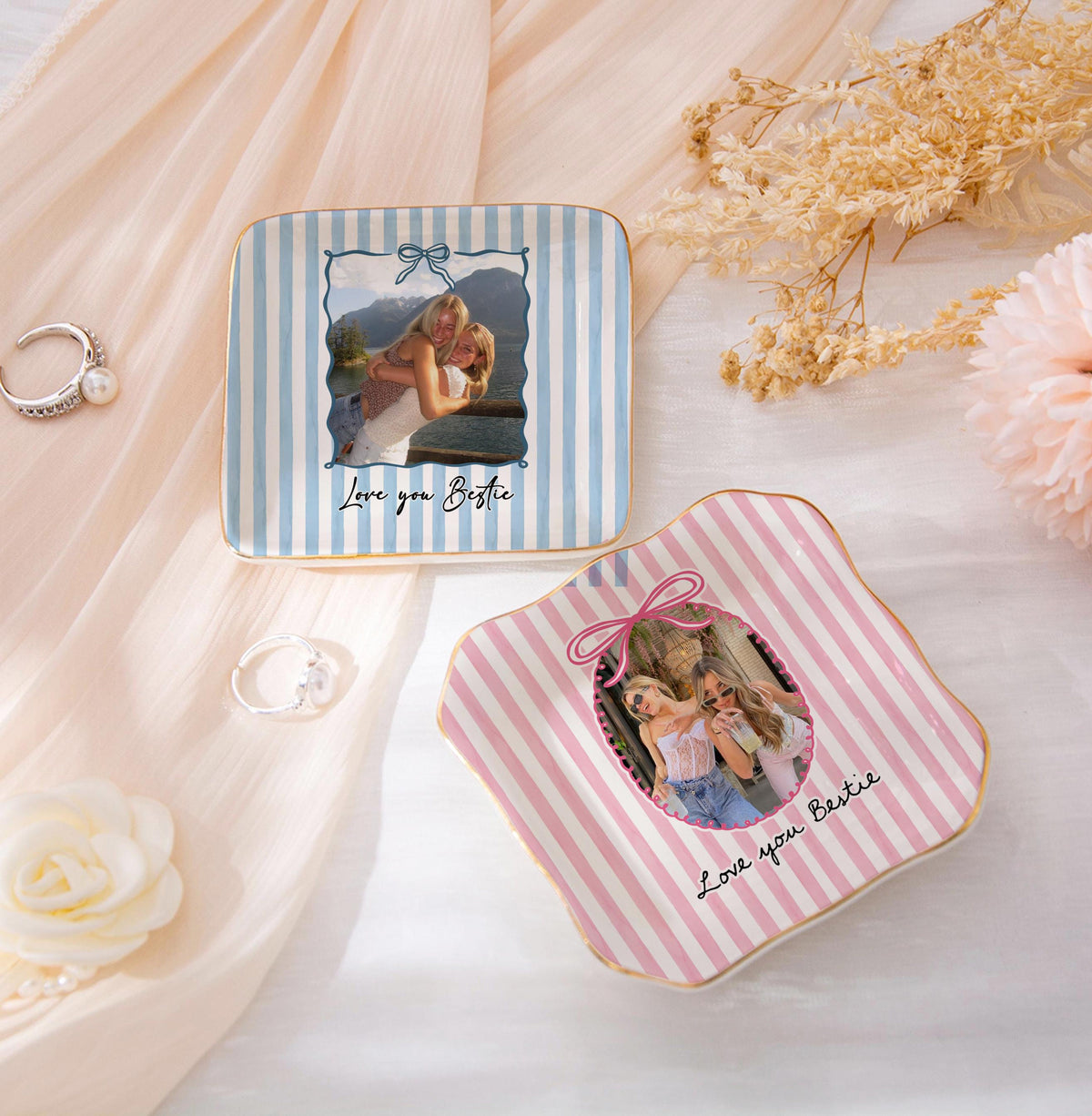 Personalized Bestie Photo Trinket Dish, Ceramic Trinket Tray for Best Friend, Bestie Striped Ring Dish, Birthday Gifts For Bestie 21071f30-9930-473b-8373-b74835ed7def-6.jpg