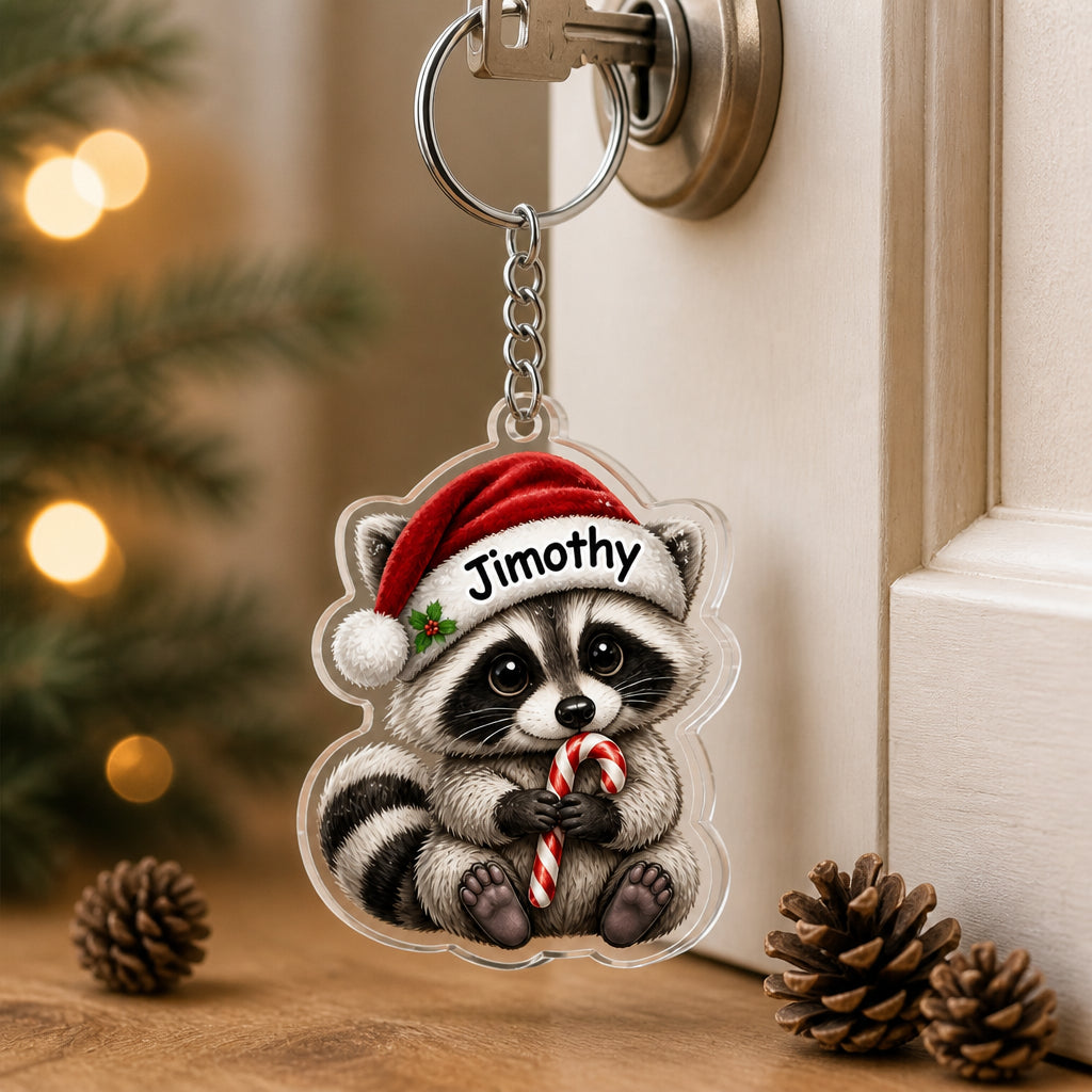 Personalized Raccoon Santa Hat Acrylic Keychain - Personalized Acrylic Keychain 210eb560-4b16-428a-b710-9a2de979d8e5.jpg