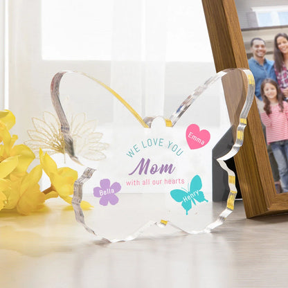 Personalised We Love You with All Our Hearts Butterfly Acrylic Plaque with Engraved Name and Text Mother's Day Birthday Gift for Grandma Mom