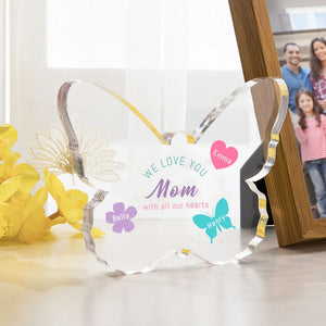 Personalised We Love You with All Our Hearts Butterfly Acrylic Plaque with Engraved Name and Text Mother's Day Birthday Gift for Grandma Mom