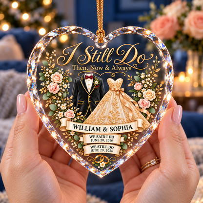 Personalized Vow Renewal Heart Ornament – I Still Do, Custom Names and Wedding Dates, Anniversary Christmas Keepsake Gift for Couples 211a4e6c-234e-4628-83f3-5639d863ada4-Anniversary-heart-ornament-in-loving-hands-3.png