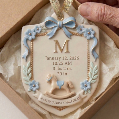 Birth Stats Heirloom Crest - Personalized Baby's First Christmas Ornament - Personalized Real 3D Ornament 211f9a55-b7be-47be-a8c2-76026ae2724a-8.png