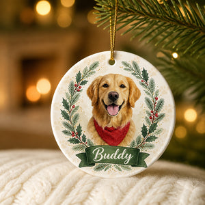 Custom Pet Portrait Name Ornament – Watercolor Wreath - Personalized Ornament 21236456-03c3-4882-9a1f-77fce7a147e8.jpg