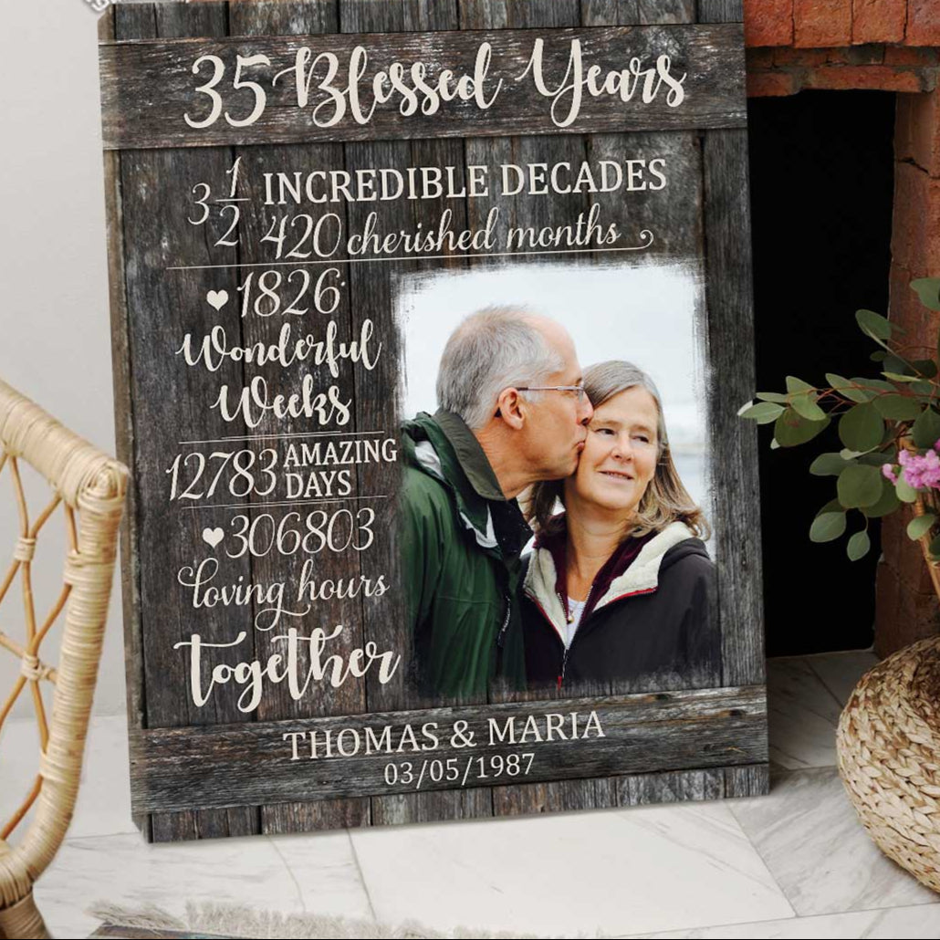 35 Years Anniversary Personalized Photo Canvas, Parent Anniversary 35 Years, 35 Blessed Years