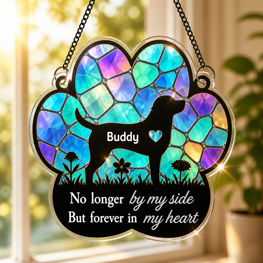 Pet Memorial Suncatcher – No Longer By My Side - Personalized Suncatcher Ornament 21488146-0d4b-4045-b3bf-e7fc83cbd7b1.png