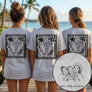 Custom Photo Pencil Sketch Beach Crew Besties Trip - Personalized T Shirt