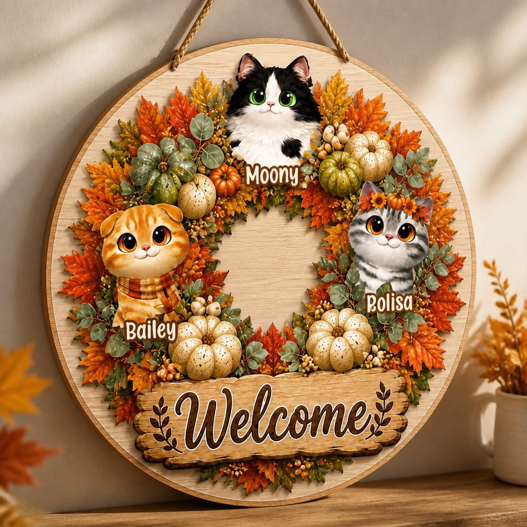 Autumn Welcome Pet Portrait Door Sign (3 Pets) - Personalized Wood Sign 2157217e-da2b-437f-924b-26f53bb352d1.jpg