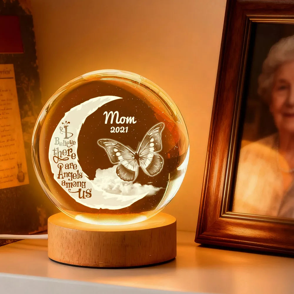 I Believe There Are Angels Among Us - Personalized Crystal Ball LED Night Light - Memorial Gift For Family