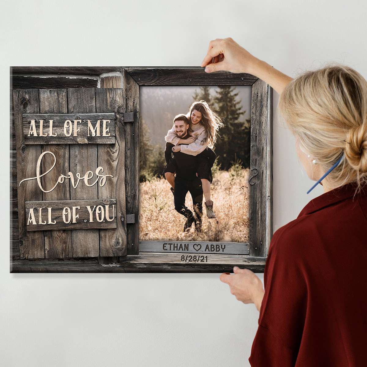 Personalized Photo Canvas with Message Window Frame, Couple Gift, Valentine's Day