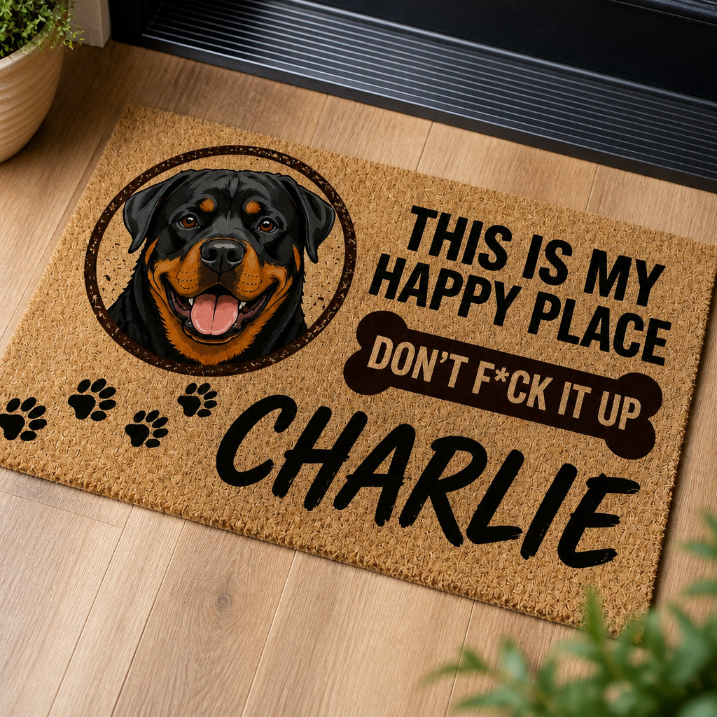 Rottweiler Happy Place Personalized Doormat - Personalized Doormat 21b3b37c-ab27-46d8-9dbf-5f7c57819542.jpg