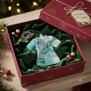 Sea Glass Nurse Scrub - Personalized 3D Ornament