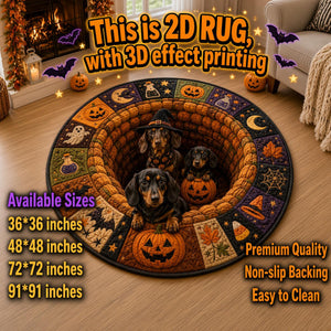 Halloween Dog Round Rug, 3D Illusion Quilted Pumpkin Dog Hole Floor Mat, Spooky Pet Rug, Dog Lover Halloween Home Decor 21cd178e-d062-4ee0-9f6e-72b4eab73737-6.jpg